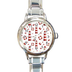 Nautical Seamless Pattern Round Italian Charm Watch