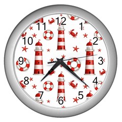 Nautical Seamless Pattern Wall Clock (silver)