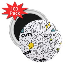 Set Cute Colorful Doodle Hand Drawing 2 25  Magnets (100 Pack)  by Pakemis