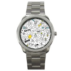 Set Cute Colorful Doodle Hand Drawing Sport Metal Watch by Pakemis