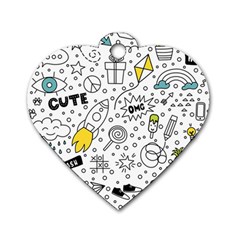 Set Cute Colorful Doodle Hand Drawing Dog Tag Heart (one Side) by Pakemis