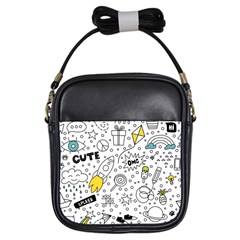 Set Cute Colorful Doodle Hand Drawing Girls Sling Bag by Pakemis