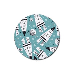 Cute Seamless Pattern With Rocket Planets Stars Rubber Coaster (round) by Pakemis