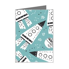 Cute Seamless Pattern With Rocket Planets Stars Mini Greeting Card