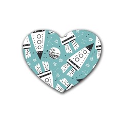 Cute Seamless Pattern With Rocket Planets Stars Rubber Heart Coaster (4 Pack) by Pakemis