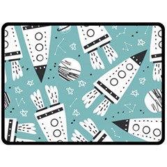 Cute Seamless Pattern With Rocket Planets Stars Fleece Blanket (large) by Pakemis