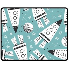 Cute Seamless Pattern With Rocket Planets Stars Fleece Blanket (medium) by Pakemis