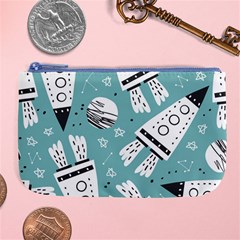 Cute Seamless Pattern With Rocket Planets Stars Large Coin Purse by Pakemis