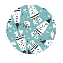 Cute Seamless Pattern With Rocket Planets Stars Mini Round Pill Box by Pakemis