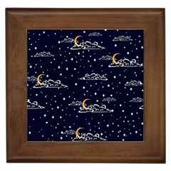 Hand Drawn Scratch Style Night Sky With Moon Cloud Space Among Stars Seamless Pattern Vector Design Framed Tile by Pakemis