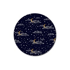 Hand Drawn Scratch Style Night Sky With Moon Cloud Space Among Stars Seamless Pattern Vector Design Magnet 3  (round)