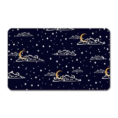 Hand Drawn Scratch Style Night Sky With Moon Cloud Space Among Stars Seamless Pattern Vector Design Magnet (rectangular) by Pakemis