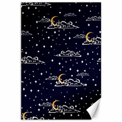 Hand Drawn Scratch Style Night Sky With Moon Cloud Space Among Stars Seamless Pattern Vector Design Canvas 12  X 18 