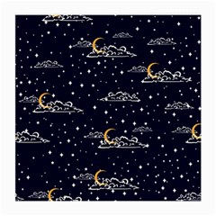 Hand Drawn Scratch Style Night Sky With Moon Cloud Space Among Stars Seamless Pattern Vector Design Medium Glasses Cloth (2 Sides) by Pakemis