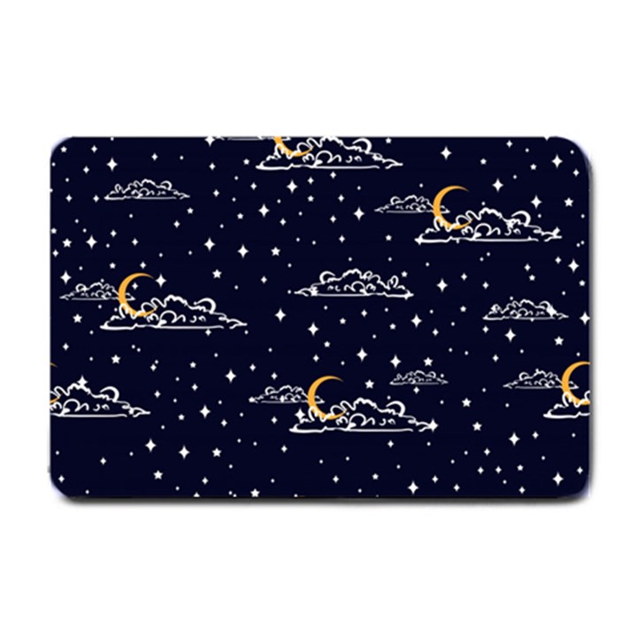 Hand Drawn Scratch Style Night Sky With Moon Cloud Space Among Stars Seamless Pattern Vector Design Small Doormat