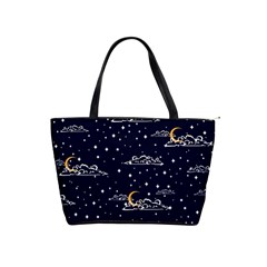 Hand Drawn Scratch Style Night Sky With Moon Cloud Space Among Stars Seamless Pattern Vector Design Classic Shoulder Handbag by Pakemis