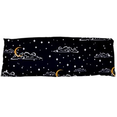 Hand Drawn Scratch Style Night Sky With Moon Cloud Space Among Stars Seamless Pattern Vector Design Body Pillow Case (dakimakura) by Pakemis