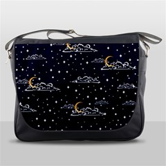 Hand Drawn Scratch Style Night Sky With Moon Cloud Space Among Stars Seamless Pattern Vector Design Messenger Bag by Pakemis