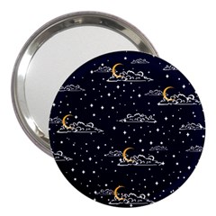 Hand Drawn Scratch Style Night Sky With Moon Cloud Space Among Stars Seamless Pattern Vector Design 3  Handbag Mirrors by Pakemis