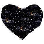 Hand Drawn Scratch Style Night Sky With Moon Cloud Space Among Stars Seamless Pattern Vector Design Large 19  Premium Heart Shape Cushions Front