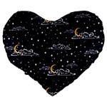 Hand Drawn Scratch Style Night Sky With Moon Cloud Space Among Stars Seamless Pattern Vector Design Large 19  Premium Heart Shape Cushions Back