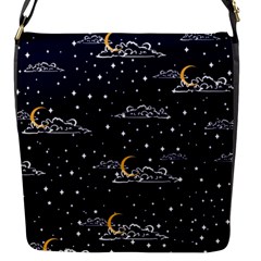 Hand Drawn Scratch Style Night Sky With Moon Cloud Space Among Stars Seamless Pattern Vector Design Flap Closure Messenger Bag (s) by Pakemis