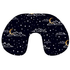 Hand Drawn Scratch Style Night Sky With Moon Cloud Space Among Stars Seamless Pattern Vector Design Travel Neck Pillow by Pakemis