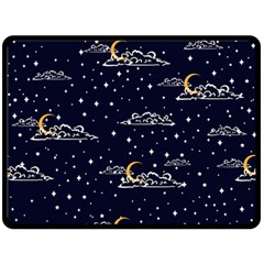 Hand Drawn Scratch Style Night Sky With Moon Cloud Space Among Stars Seamless Pattern Vector Design Double Sided Fleece Blanket (large) by Pakemis