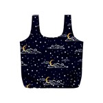 Hand Drawn Scratch Style Night Sky With Moon Cloud Space Among Stars Seamless Pattern Vector Design Full Print Recycle Bag (S) Front