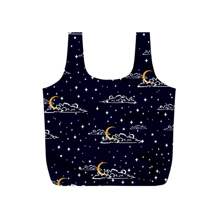 Hand Drawn Scratch Style Night Sky With Moon Cloud Space Among Stars Seamless Pattern Vector Design Full Print Recycle Bag (S)