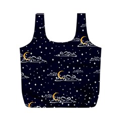 Hand Drawn Scratch Style Night Sky With Moon Cloud Space Among Stars Seamless Pattern Vector Design Full Print Recycle Bag (m) by Pakemis