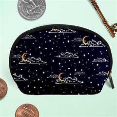 Hand Drawn Scratch Style Night Sky With Moon Cloud Space Among Stars Seamless Pattern Vector Design Accessory Pouch (large) by Pakemis