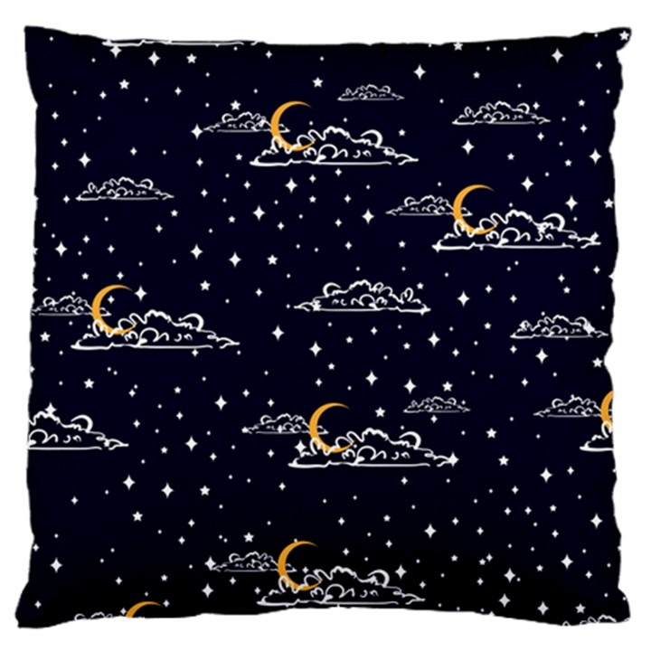 Hand Drawn Scratch Style Night Sky With Moon Cloud Space Among Stars Seamless Pattern Vector Design Standard Flano Cushion Case (One Side)