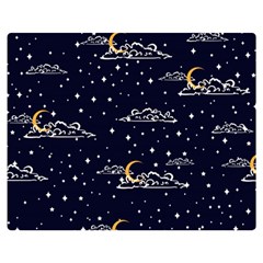 Hand Drawn Scratch Style Night Sky With Moon Cloud Space Among Stars Seamless Pattern Vector Design Double Sided Flano Blanket (medium) by Pakemis