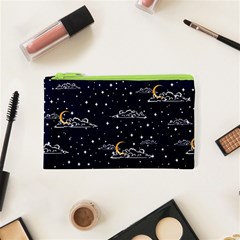 Hand Drawn Scratch Style Night Sky With Moon Cloud Space Among Stars Seamless Pattern Vector Design Cosmetic Bag (xs) by Pakemis