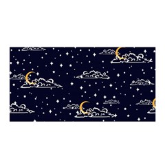 Hand Drawn Scratch Style Night Sky With Moon Cloud Space Among Stars Seamless Pattern Vector Design Satin Wrap 35  X 70  by Pakemis