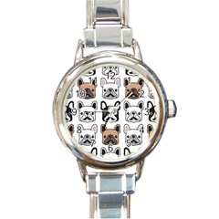 Dog French Bulldog Seamless Pattern Face Head Round Italian Charm Watch by Pakemis