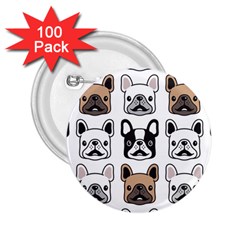 Dog French Bulldog Seamless Pattern Face Head 2 25  Buttons (100 Pack)  by Pakemis