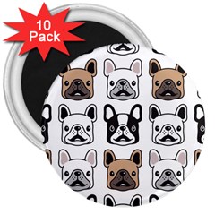 Dog French Bulldog Seamless Pattern Face Head 3  Magnets (10 Pack)  by Pakemis