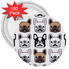 Dog French Bulldog Seamless Pattern Face Head 3  Buttons (100 Pack)  by Pakemis