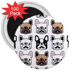 Dog French Bulldog Seamless Pattern Face Head 3  Magnets (100 Pack) by Pakemis