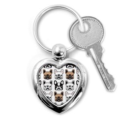 Dog French Bulldog Seamless Pattern Face Head Key Chain (heart) by Pakemis