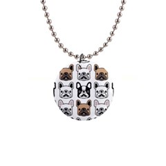 Dog French Bulldog Seamless Pattern Face Head 1  Button Necklace by Pakemis