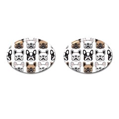 Dog French Bulldog Seamless Pattern Face Head Cufflinks (oval) by Pakemis