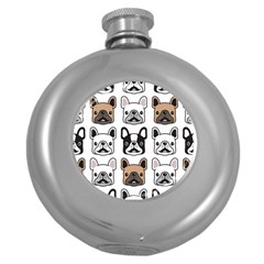 Dog French Bulldog Seamless Pattern Face Head Round Hip Flask (5 Oz) by Pakemis