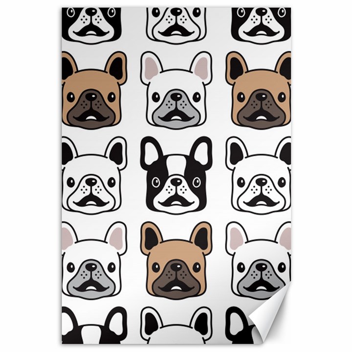 Dog French Bulldog Seamless Pattern Face Head Canvas 12  x 18 