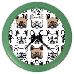 Dog French Bulldog Seamless Pattern Face Head Color Wall Clock by Pakemis