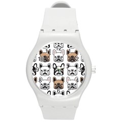 Dog French Bulldog Seamless Pattern Face Head Round Plastic Sport Watch (m) by Pakemis