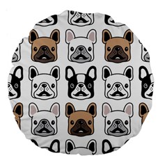 Dog French Bulldog Seamless Pattern Face Head Large 18  Premium Flano Round Cushions by Pakemis