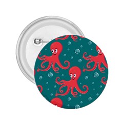 Cute Smiling Red Octopus Swimming Underwater 2 25  Buttons by Pakemis